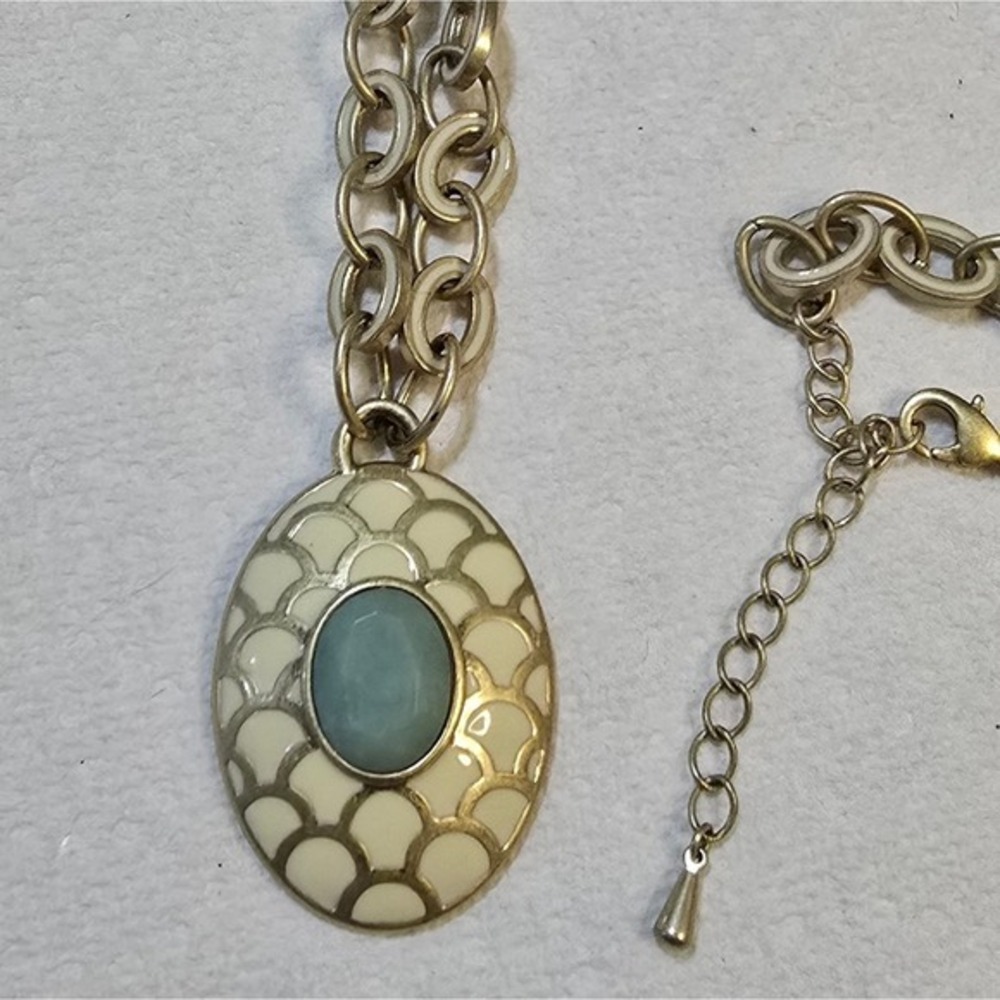 Lia Sophia Mykonos‎ Gold Tone and Cream Enamel Jade Long Necklace 28"-31"